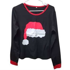 Womens Santa Hat Long Sleeve Pajama Top Medium